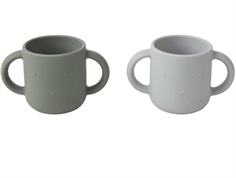 Liewood rabbit faune green silicone cup with handle Gene (2-pack)